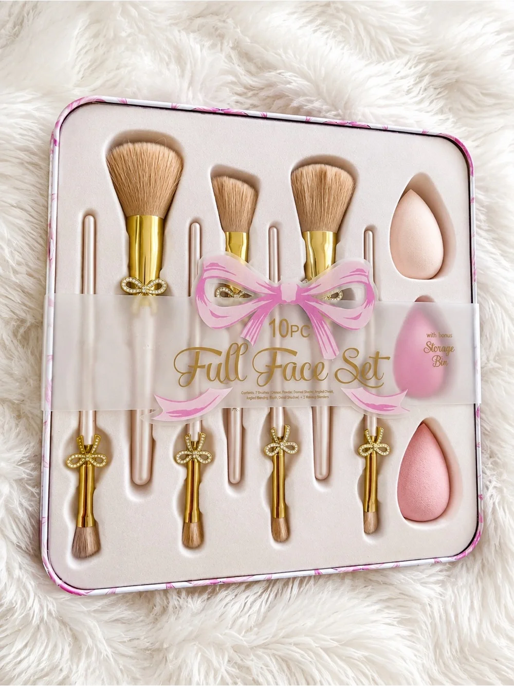 Full Face Makeup Brush Set - Pink & Gold